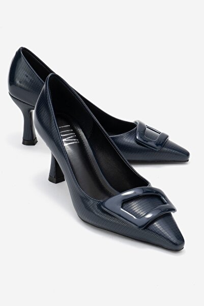 LuviShoes Pantofi cu toc pentru femei ASTRA, albastru bleumarin, cu cataramă