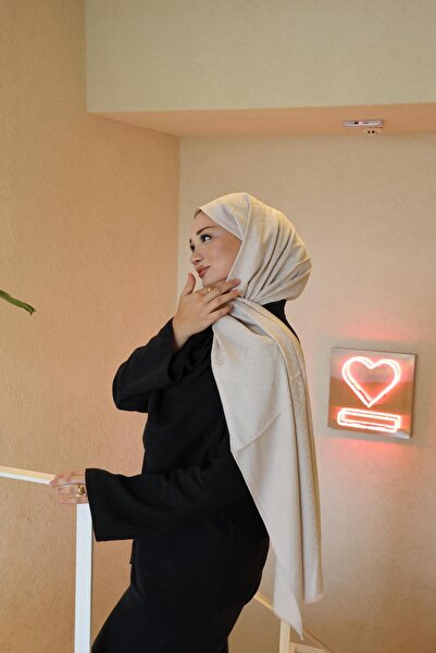 Şalland F Pattern Wool Cashmere Shawl Ivory