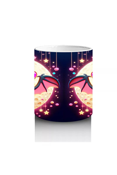 Wisdom Rain Fun Halloween Printed Mug with Neon Illuminated Colorful Bats Figure