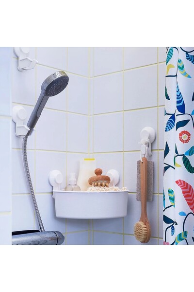 TEZPAZAR Tısken Vantuzlu Duş Sepeti 30x20x17 Cm Plastik Duş Rafı Beyaz Üçgen ...