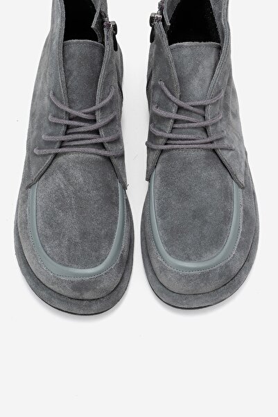 LuviShoes Γυναικεία μποτάκια MARTAS Γκρι σουέντ από γνήσιο δέρμα με κορδόνια με φερμουάρ