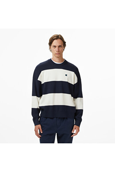 Calvin Klein Striped Snowy Relaxed Crew Erkek Renkli Triko