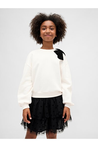 GAP Kız Çocuk Krem Süslü Dolman Sweatshirt