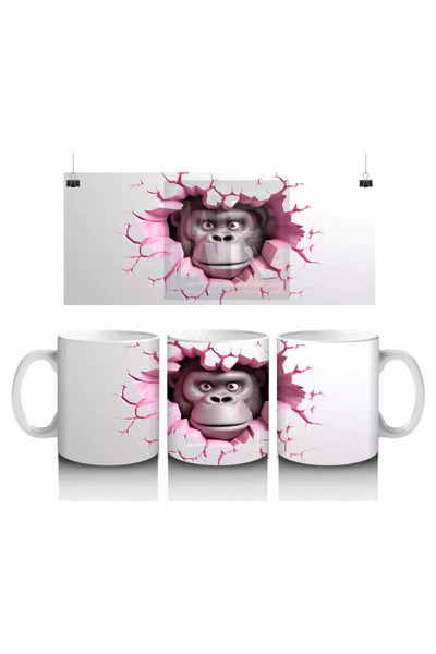 Wisdom Rain غوريلا رمادية لطيفة بنمط جدار مكسور - كوب قهوة مطبوع