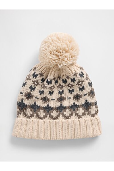 GAP Kadın Bej Fair Isle Ponpon Bere