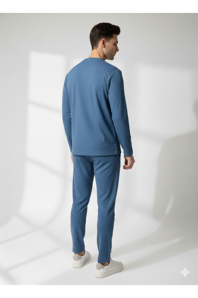 ribana Unisex Crew Neck Embossed Printed Inside Cotton Pocketed Top and Bottom Set