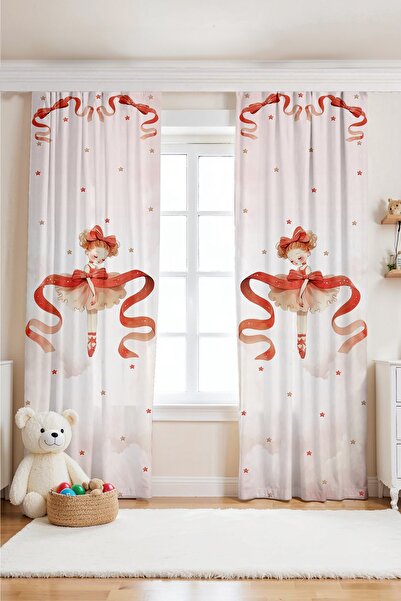 EVPANYA Red Bow Ballerina Patterned Children's Baby Room Background Curtain (Single Wing Pricing)