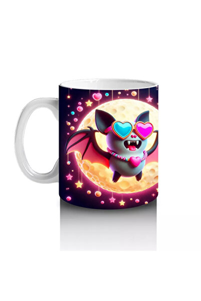 Wisdom Rain Fun Halloween Printed Mug with Neon Illuminated Colorful Bats Figure