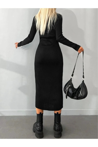 LocaMz - Turtleneck Midi Length Ribbed Knitwear Pencil Dress
