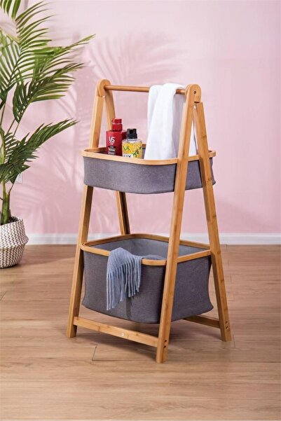 Bayev Bamboo Gray 2-Basket Organizer 700861 - Wooden Hobby Basket Toy Basket Organizer