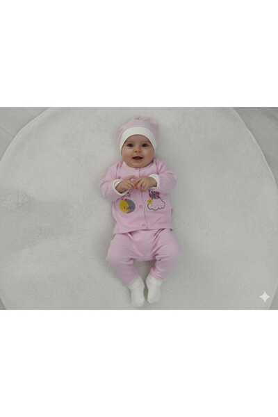 Store Baykuş Desenli 3lü Yenidoğan Takım Kendinden Eldivenli