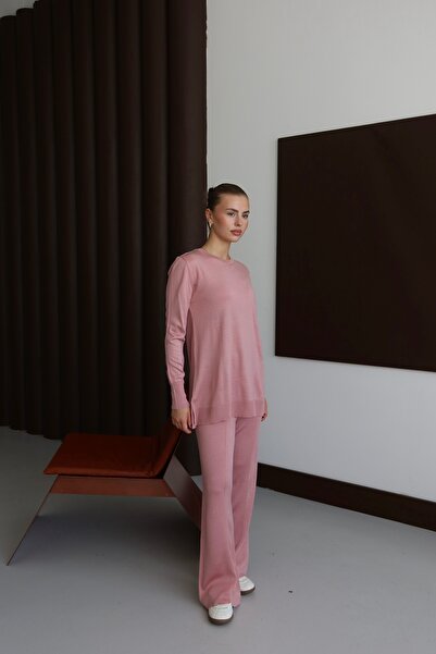 ilmek 25017 Women's Pants Stitching Detailed Premium Knitwear Set Pink