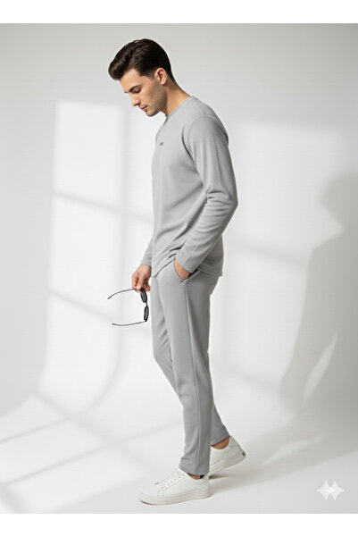 ribana Unisex Crew Neck Embossed Printed Inside Cotton Pocketed Top and Bottom Set