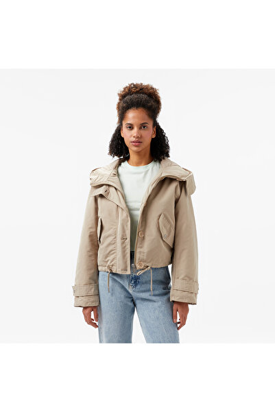 Guess Nora Cropped Canvas Kadın Bej Parka