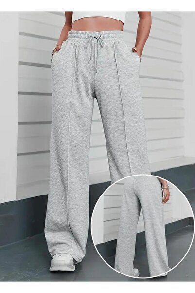 LACKH Sweatpants with Wide Legs Gray Comfortable Sweat-Repellent Fabric