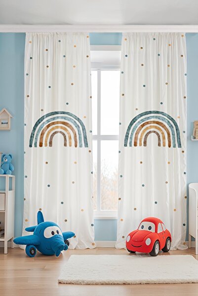 EVPANYA ستارة خلفية لغرفة الأطفال بنمط قوس قزح باللون الأزرق (سعر للجناح الواحد)