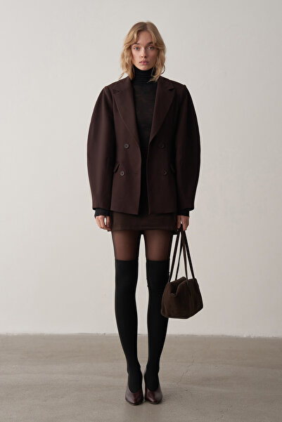 Mathilda By Çiğdem Bilici Acı Kahve Nora Balon Kol Kruvaze Blazer Ceket