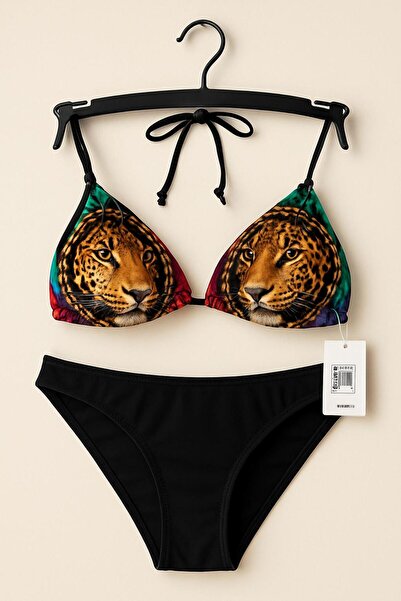 RAPAPA Leopard Print Top – Black Bottom Bikini Set 1001-45
