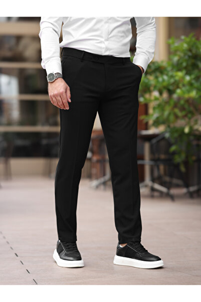 BASEL.CO Easy-Iron Stretch Fabric Slim Fit Fabric Trousers