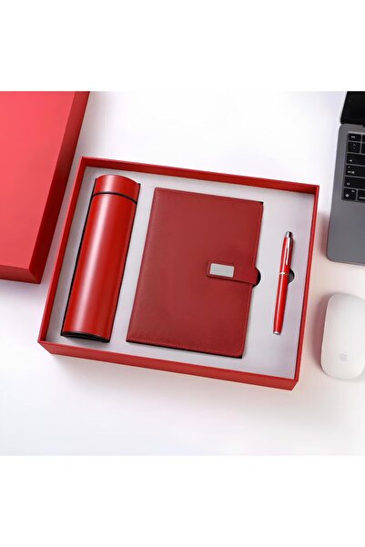 OricareFain Gift set, Thermos, A6 binder, Elegant pen, Packed in an exceptional gift box, Red
