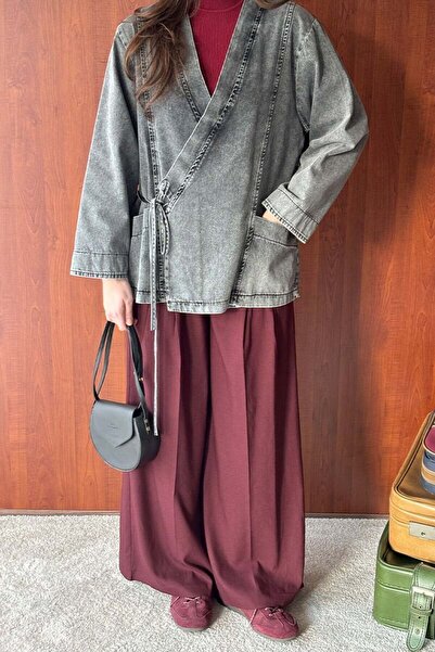 Ceylan Otantik Burgundy Pleat Detail Palazzo Pants
