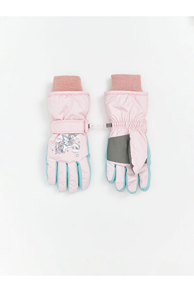 LC Waikiki Pink Printed Girls' Snow Gloves
