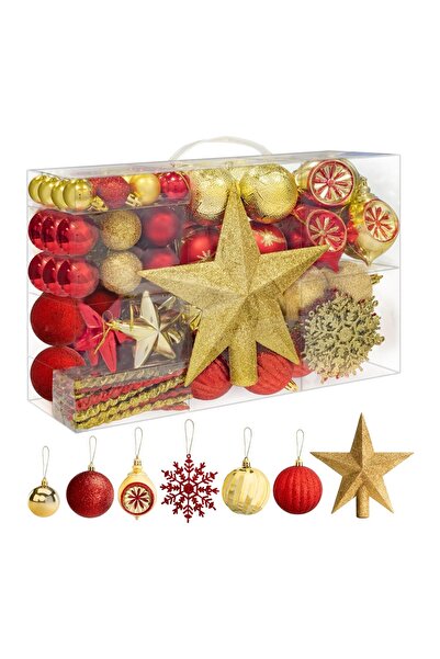 vivo Christmas bauble set, 108 pieces, gold and red, various shapes and sizes, CB108