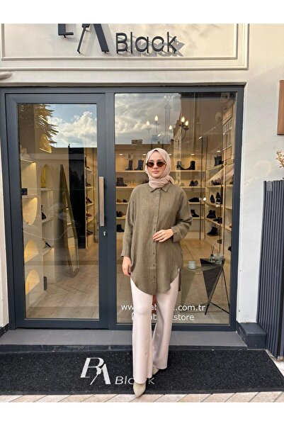 Invee Γυναικείο πουκάμισο με αυτοσχεδιασμένο σχέδιο Χακί Πράσινο