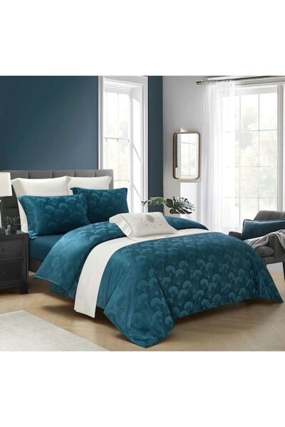 MHR Double Bed Linen Jacquard Finet, 4-piece, Satin-like Shine, Turquoise