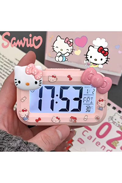 BABUN Sanrio Pilli Hello Kitty Kuromi Elektronik Dijital Işıklı Kurmalı Çalar Saat Alarm Masa Saati