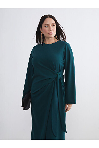 LC Waikiki OFERTE SEZONIENE DE LA RMZ GİYİMDEN Rochie Petrol Plus Size Bi guler rotund cu șireturi