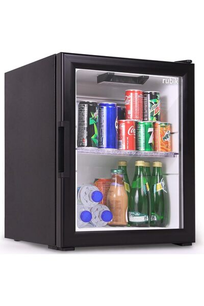 RUBIK ثلاجة صغيرة للمشروبات سعة 40 لترًا مزودة بباب زجاجي، بدون ضوضاء، ومبرد ...