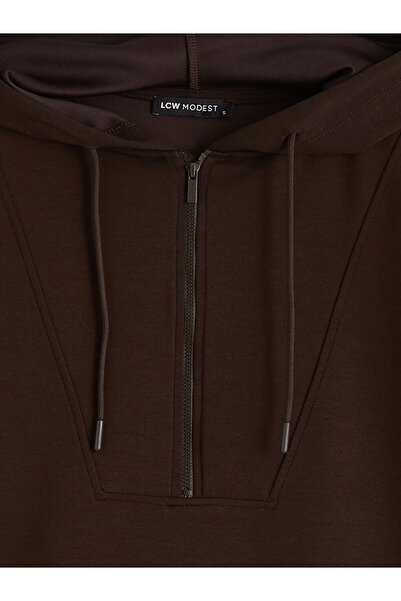 LC Waikiki Brown Hooded Oversized Women's Sweatshirt Tunic