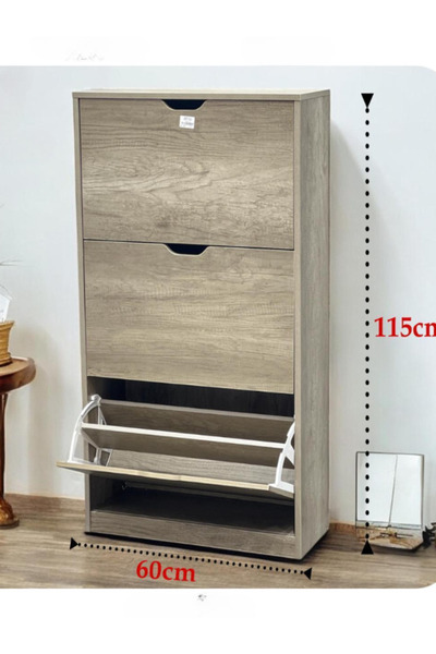 BEC39 Modern wooden shoe rack with 3 tilting drawers | Height 115 cm