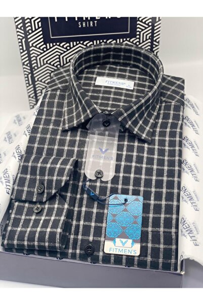 Fitmens Classic Long Sleeve Winter Checkered 100% Cotton Collar Buttoned at the Bottom Gift Boxed Men's Shirt Fs-003129 -