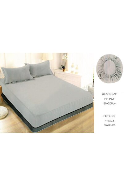 Unicorn Concept Bed cover set with elastic and 2 pillowcases, 180x200 cm, Silver Grey