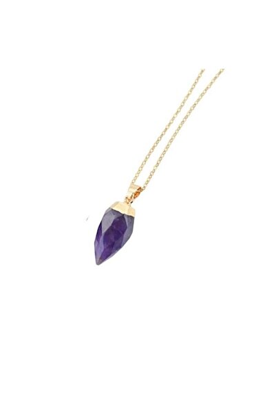 Ezera - Faceted Amethyst Teardrop Pendant, 14K Gold Plated, 13x25mm