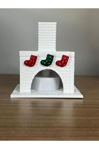 Root Made Mini Şömine Tealight Mumluk Dekoratif Obje Kış Dekoru Konsol Ünite Süsü Yeni Yıl Hediyesi -Mum Dahil