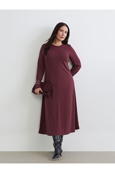 LC Waikiki Mg trend'en burgundy plus size crew neck dress