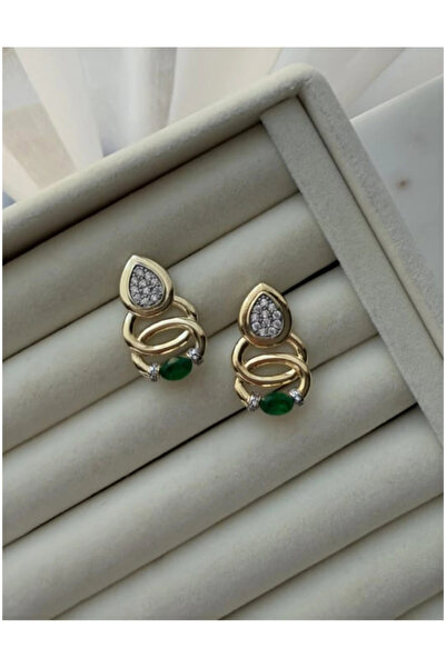 naaksesuar Steel Gold Color Emerald Green Earrings