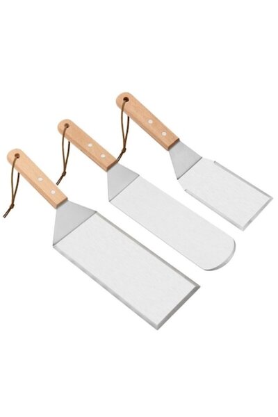 DAMUR Set of 3 spatulas for grill, made of metal, thin edges, non-stick surfa...