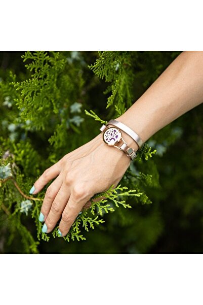 Ezera Aromatherapy Bracelet — Rose Gold Flower Diffuser, Double Faux Leather Strap, Gold