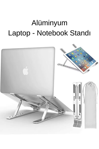 Ekru Cep Alüminyum Katlanabilir ve Ayarlı Laptop Notebook Standı ve Yükseltici