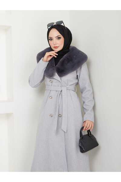 ELBİSHE Women's Oval Neck Fur Coat