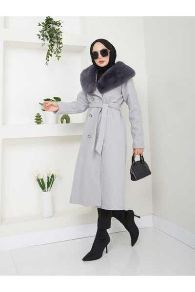 ELBİSHE Women's Oval Neck Fur Coat