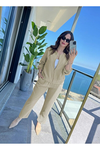 moda wanilia Women's Long Sleeve Front Zipper Modal Jacket and Pants Two-Piec...