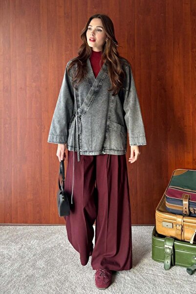 Ceylan Otantik Burgundy Pleat Detail Palazzo Pants