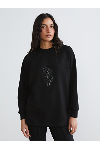 LC Waikiki Black Stone Oversize Women's Sweatshirt Tunic