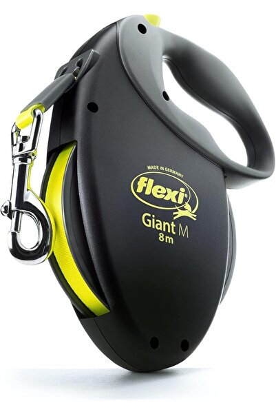 Flexi Giant Orta Çekilebilir Köpek Tasması (Bant), 26 ft, Orta, Siyah/Neon