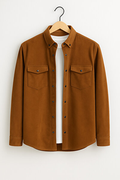 mavisima erkek giyimi Ανδρικό πουκάμισο με σακάκι από καμέλ σουέντ – Άνετο και άνετο – Νέα σεζόν